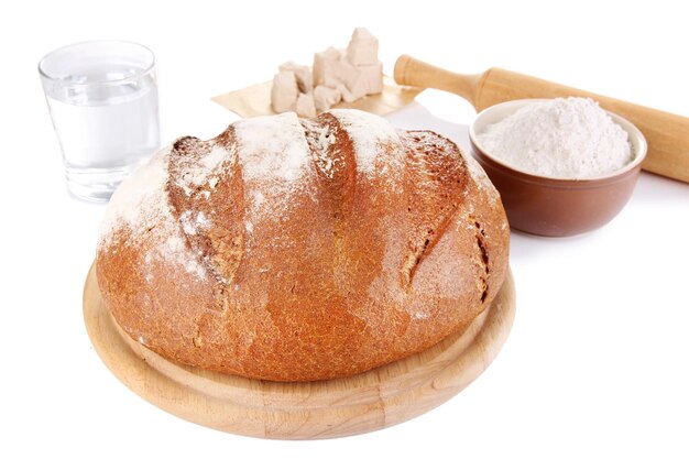 Composition with rye bread isolated on white