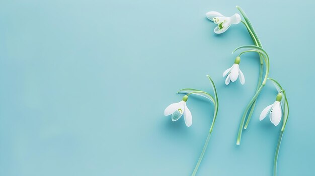 Composition with snowdrop flowers on color background Creative layout made with snow Generative AI