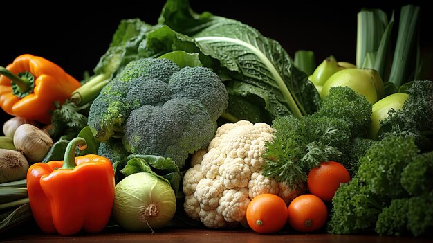 Composition with variety of raw organic vegetables Balanced diet concept