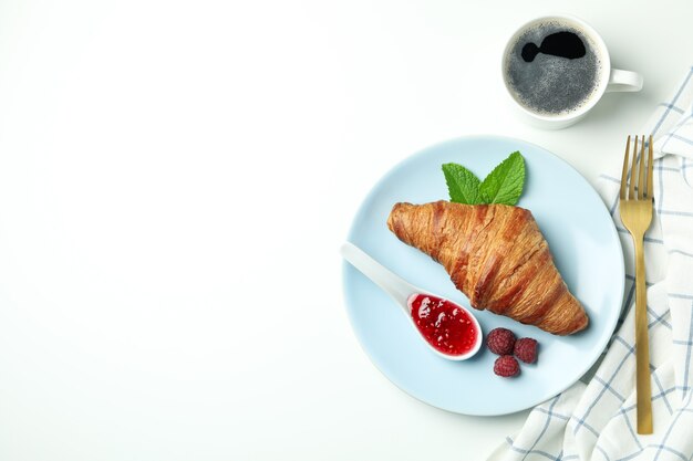 Composition with vegetables and fruits on white background, space for text