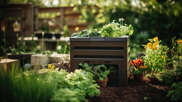 Photo compost bin in home garden