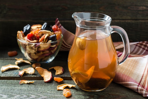 Compote of dried fruits and assorted dried fruits in bowl