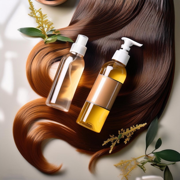 Photo comprehensive hair care treatment concept with hydrating masks shampoos conditioners serumsoil