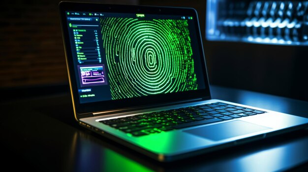 Photo computer analyzing and measuring fingerprint data on a digital surface for identification purposes