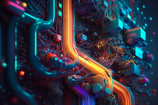 Computer artwork with lot of colorful lines Generative AI