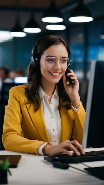 Computer call center and portrait of happy woman typing email for customer support service and he