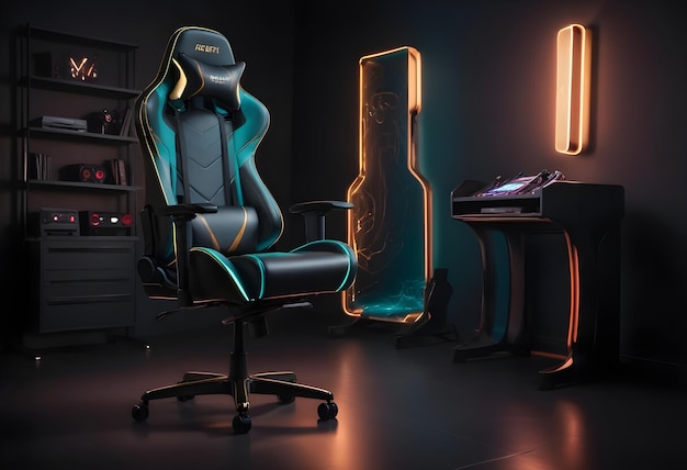 Photo a computer chair with a black headphones on it