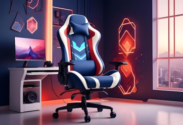 Photo a computer chair with a blue and white light on the back