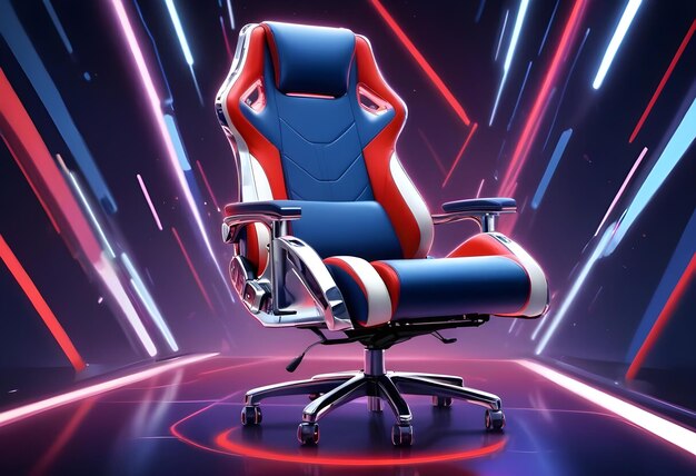 Photo a computer chair with a red and blue back and white seat