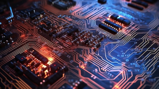 A computer circuit board with closeup details Generative ai