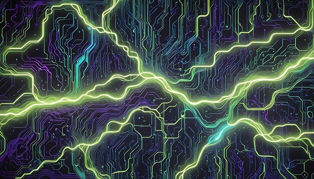 Computer Circuit Board With Neon Lights