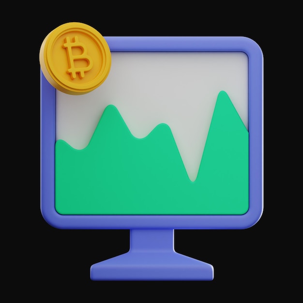 Computer Coin Graph Money Finance Icon 3d rendering on isolated background