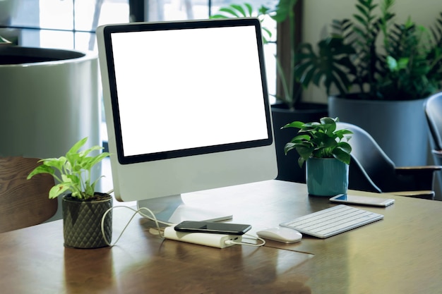 Computer on desk in office