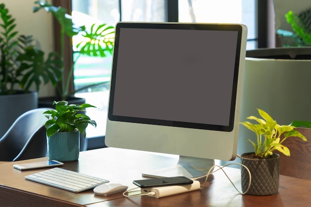 Computer on desk in office