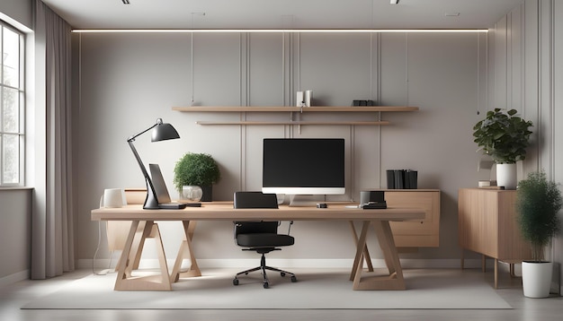 a computer desk with a monitor and a keyboard on it