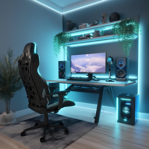 A computer desk with a monitor and a keyboard on it