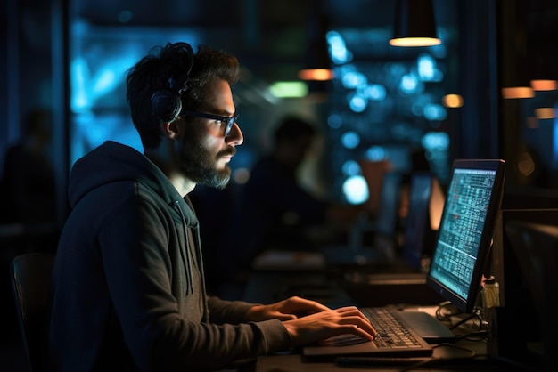 A computer engineer working with his computer