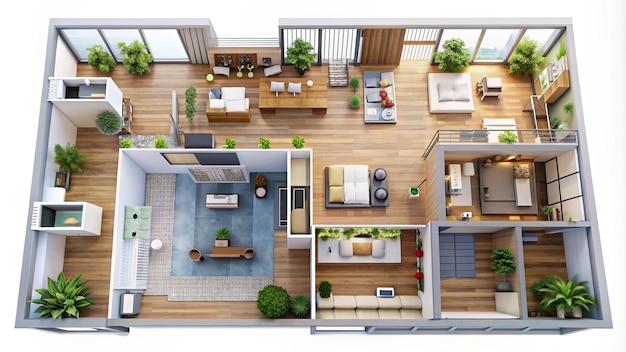 Computer generated 3D floor plan of apartment