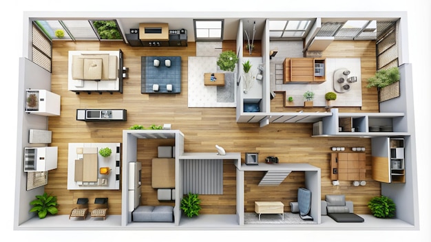 Computer generated 3D floor plan of apartment