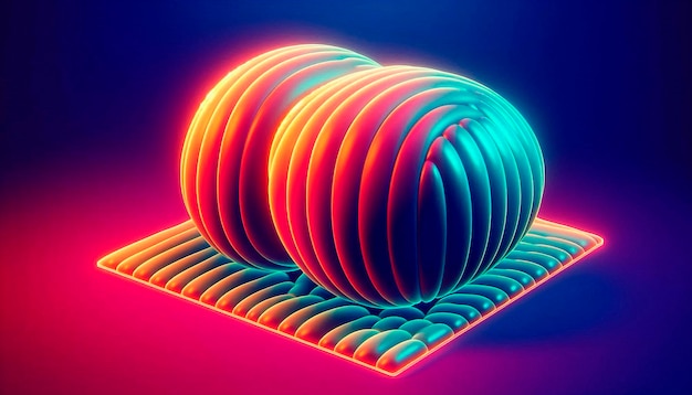 a computer generated image of a red apple with blue and orange lines