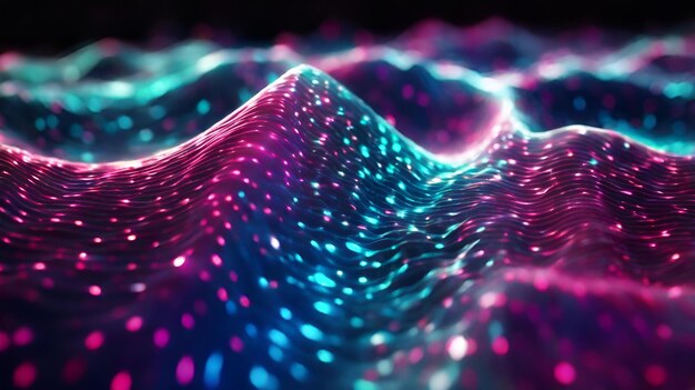 a computer generated image of a wave with a blue and pink neon