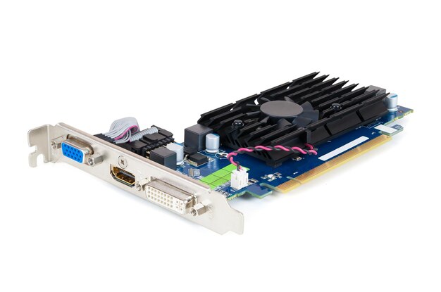 Computer graphics card on white background