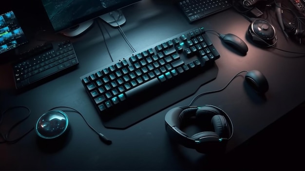 Computer keyboard gaming workplace Playing video games Generative Ai