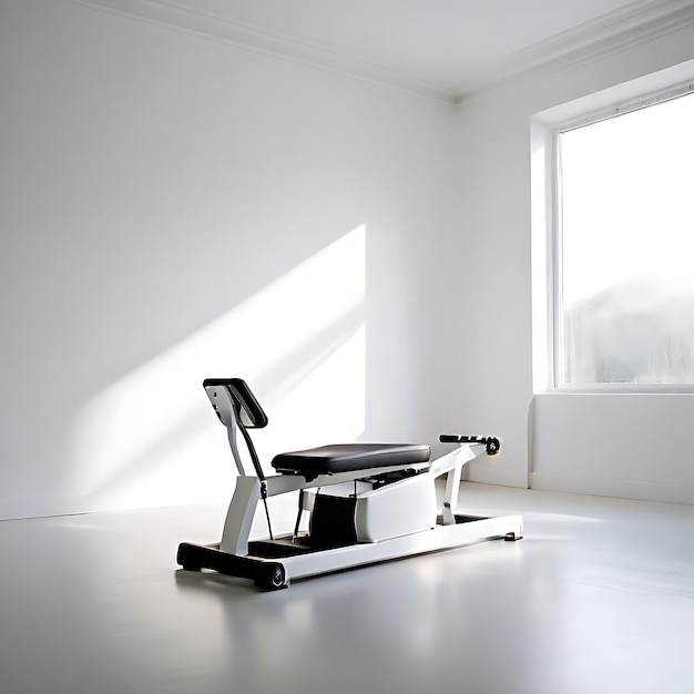 Photo a computer keyboard sits on a white floor in a room with a window in the background