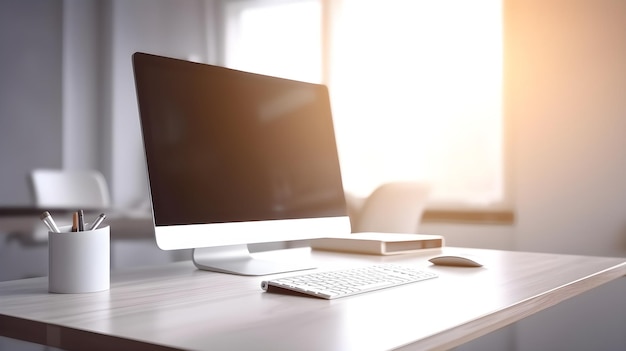 A computer monitor on a desk with a mouse and a book on it.