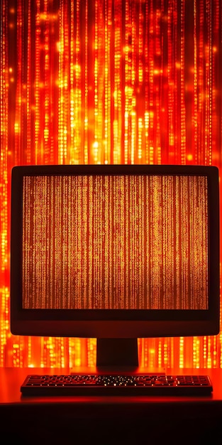 Photo computer monitor displaying binary code background