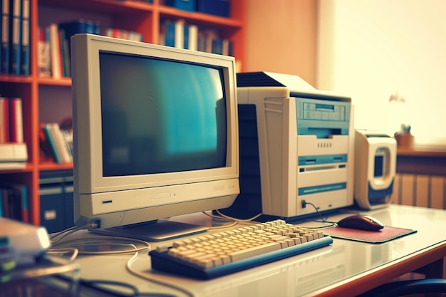 Photo a computer monitor and keyboard are on a desk