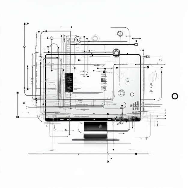 Photo computer monitor with abstract circuit scheme on white background 3d rendering