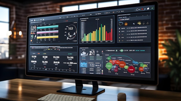 a computer monitor with a chart showing the word graph on it