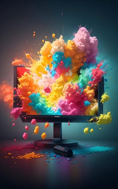 a computer monitor with the colors of the rainbow on it