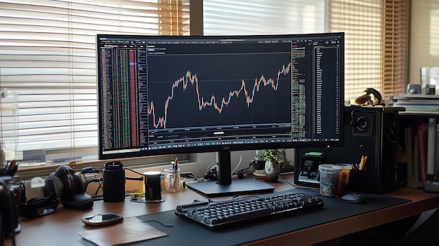 Photo a computer monitor with a graph graph showing the graph graph