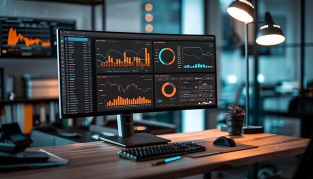 a computer monitor with a graph on the screen and the word data on the screen