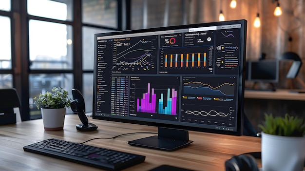 a computer monitor with a graph on the screen