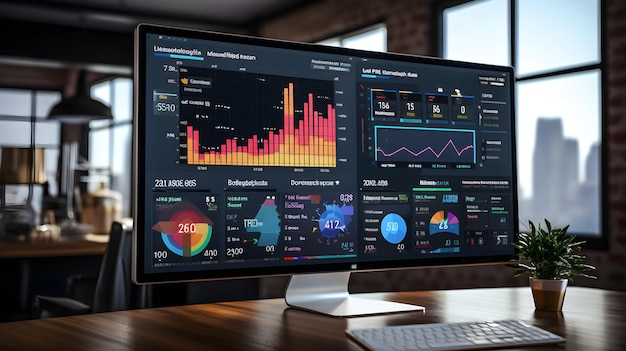 Photo a computer monitor with a graph on the screen