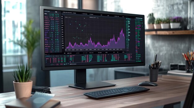 Photo a computer monitor with a graph showing the graph of graph