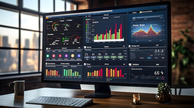 a computer monitor with a graph showing the word graph on it