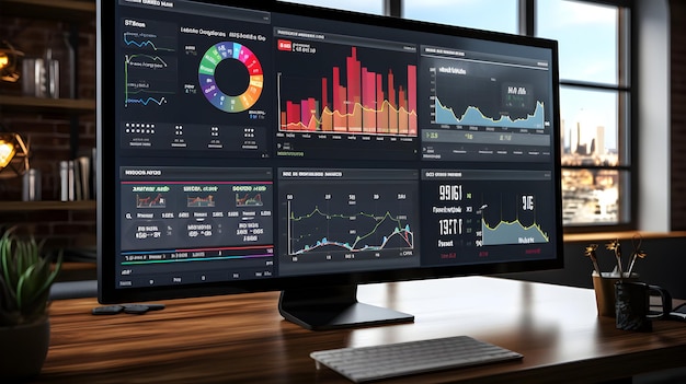 a computer monitor with a graph that says graph on it