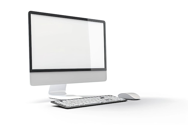 Photo computer monitor with keyboard and mouse isolated on white background 3d illustration