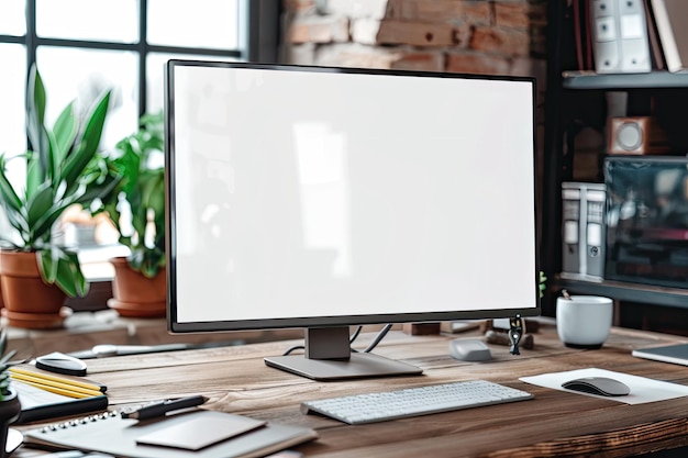 Photo computer monitor with mockup screen on the desk