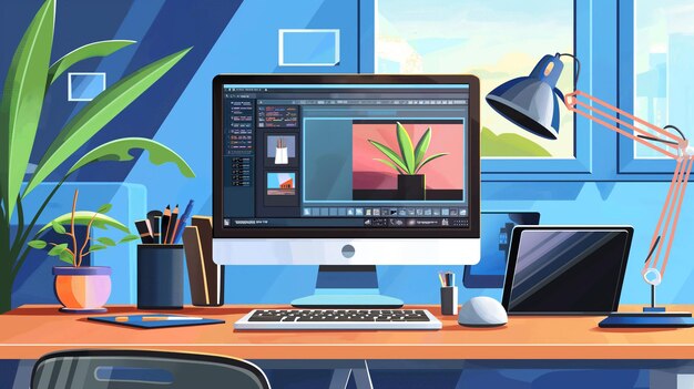 Photo a computer monitor with a plant on the screen and a picture of a plant on the screen