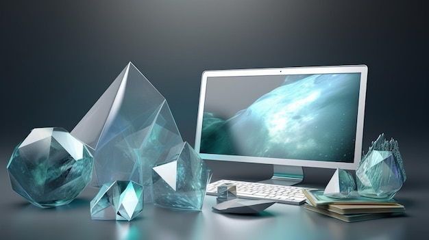 A computer monitor with a pyramid on the top of it.