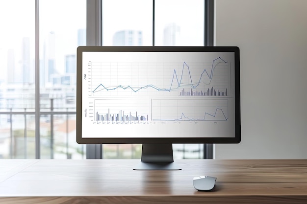 Photo computer monitor with showing data chart