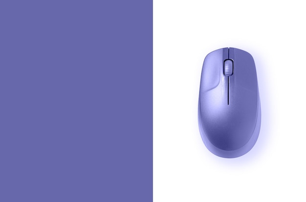 The computer mouse are purple. The trending color of 2022. Copy space