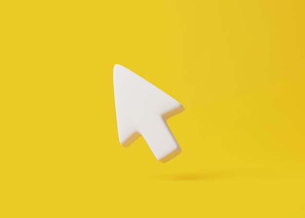 Computer mouse click pointer on a yellow background 3D render illustration