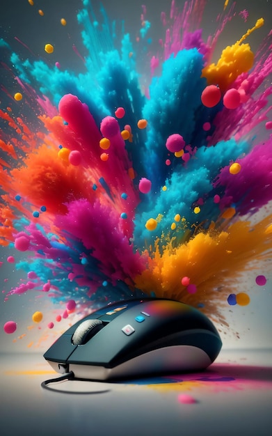 a computer mouse is surrounded by colorful balloons and the word quot the word quot on it