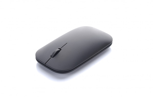 Computer mouse, wireless, black, glossy Modern Bluetooth electronic connector isolated